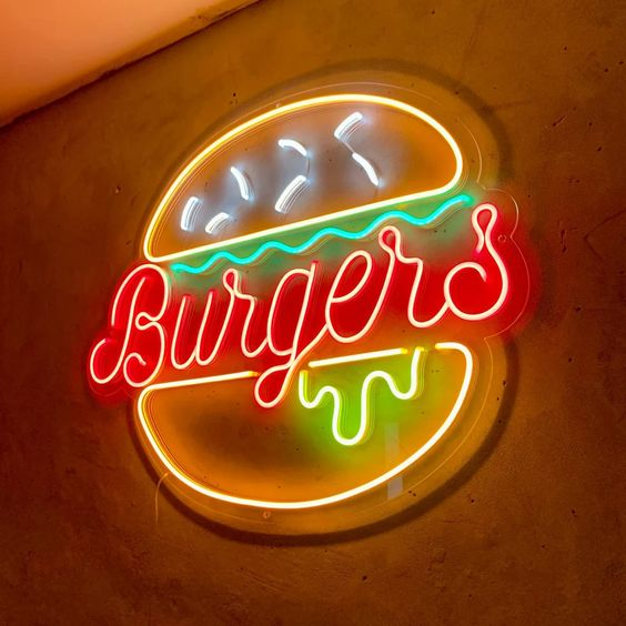Burger Neon Sign Fast Food Restaurant Decoration