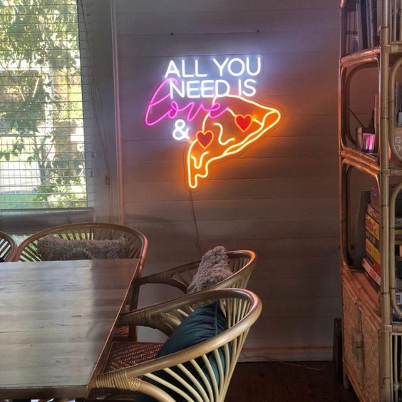 All you need is love and pizza neon sign