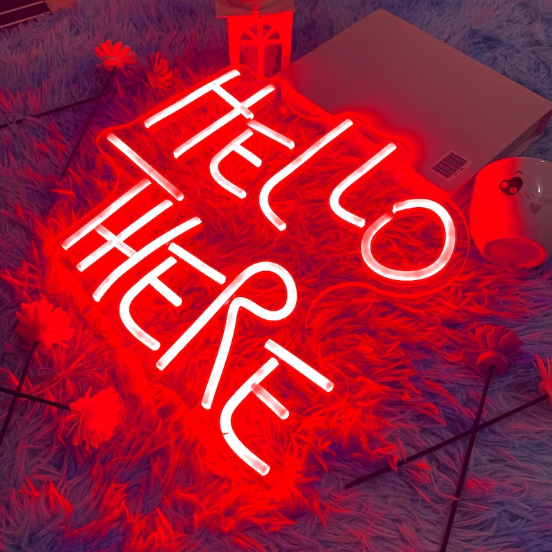 Hello There, Hell Here Neon Sign, Halloween Decor Lights, Horror Decor with Flickering O & T  Room Decoration, Neon Sign Bar, Neon Light