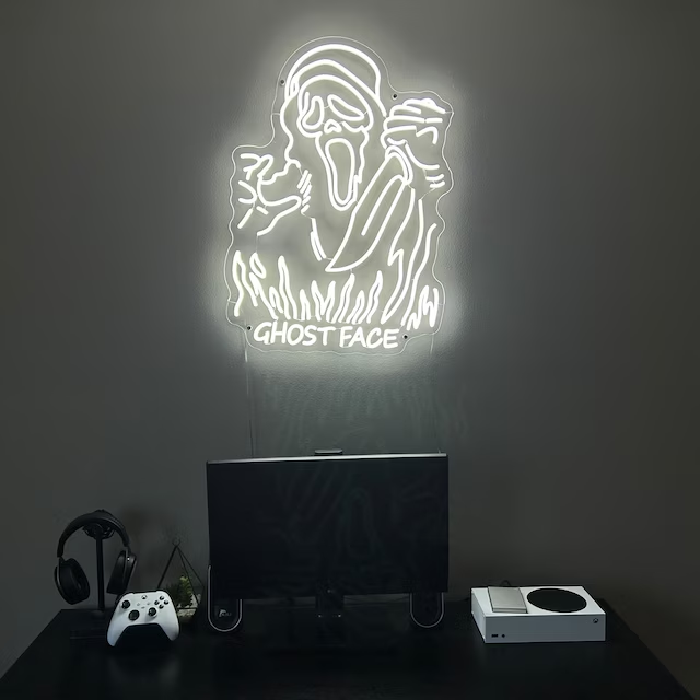 Ghost Face Neon Sign,Custom Halloween Ghost Neon Light Sign,Engrave Spooky Skull Neon Sign Art,Scary Halloween Party Decor,Gift for Him