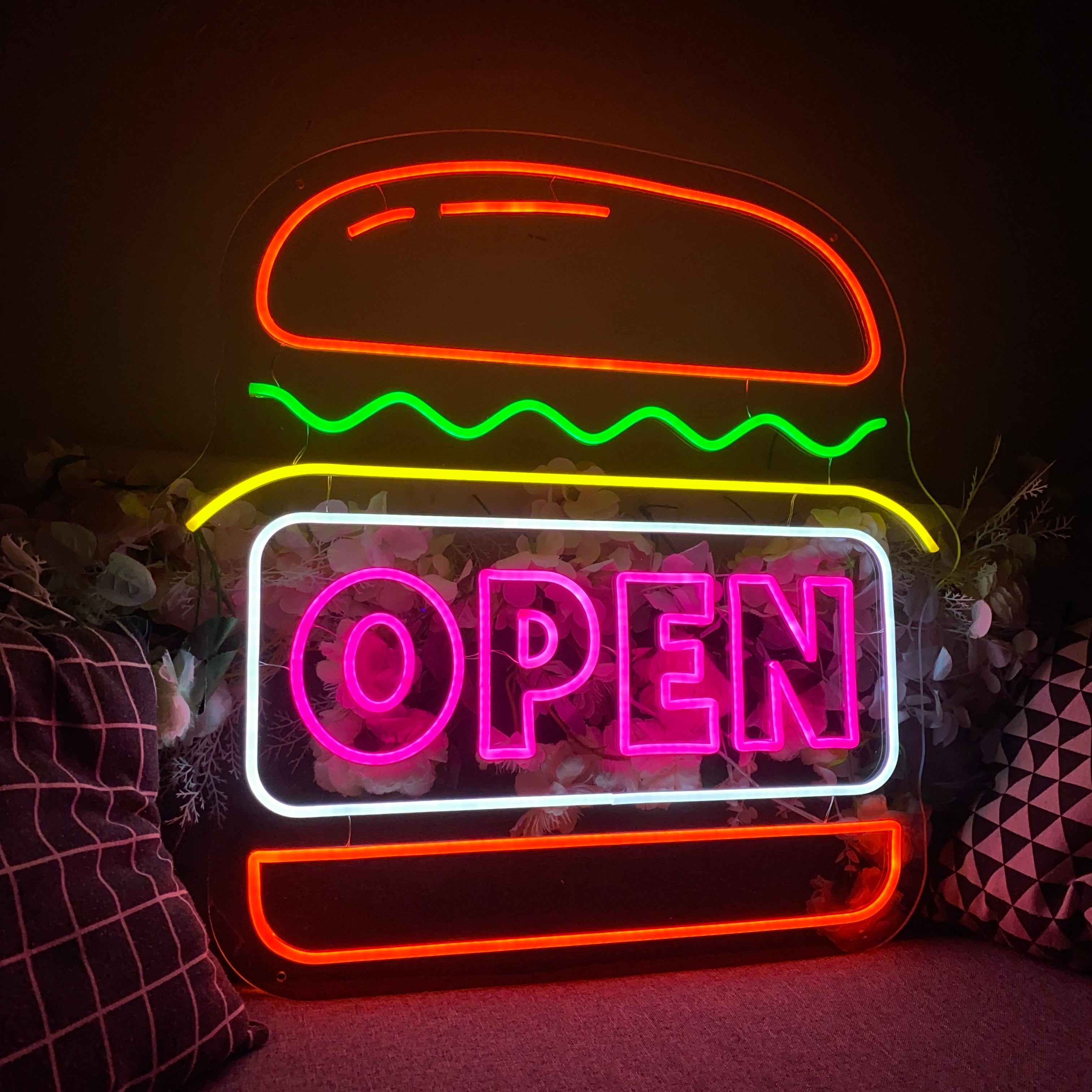 OPEN combine with hamburger Fast Food Shop Decoration