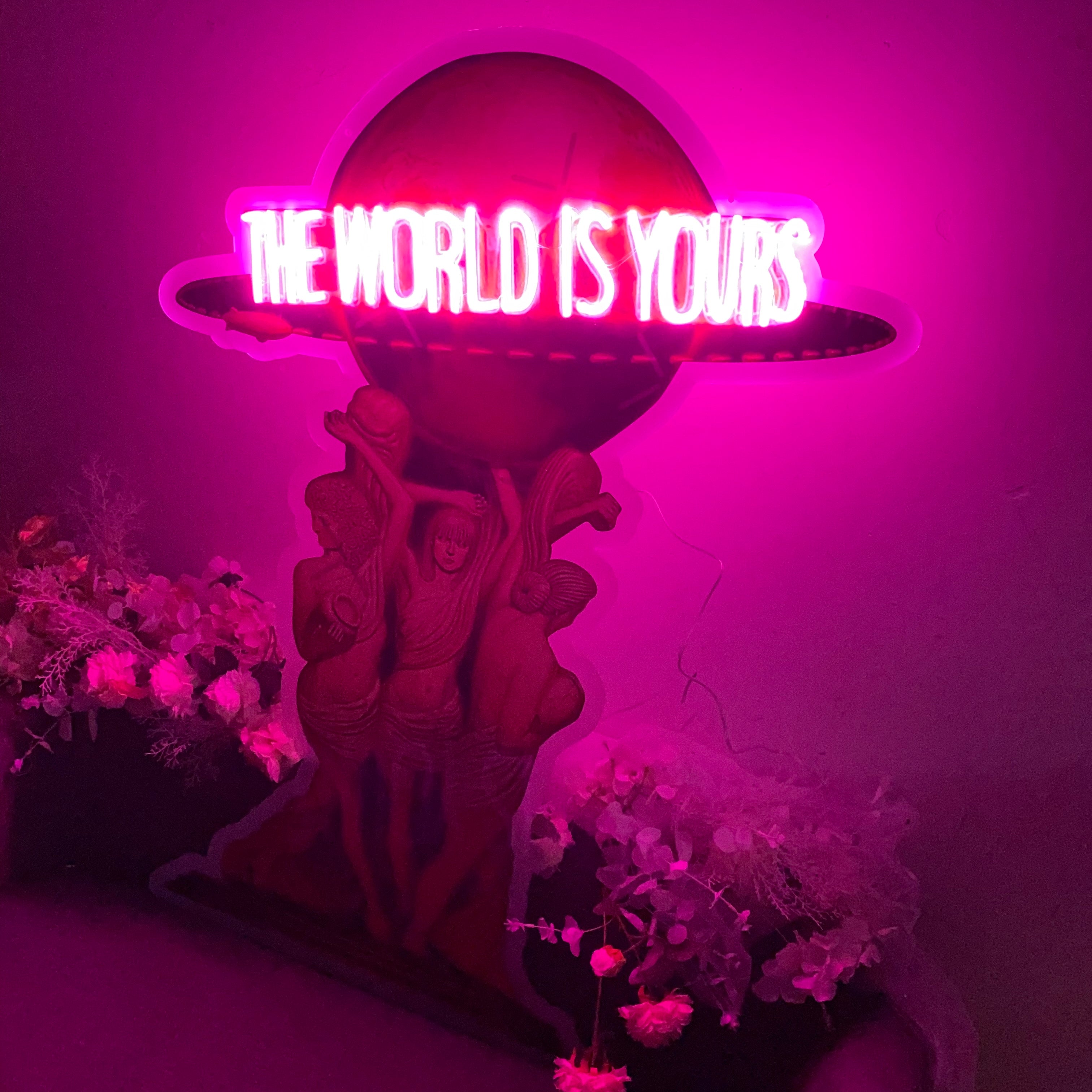 The World Is Yours LED Neon Light UV Printing Earth Sculpture