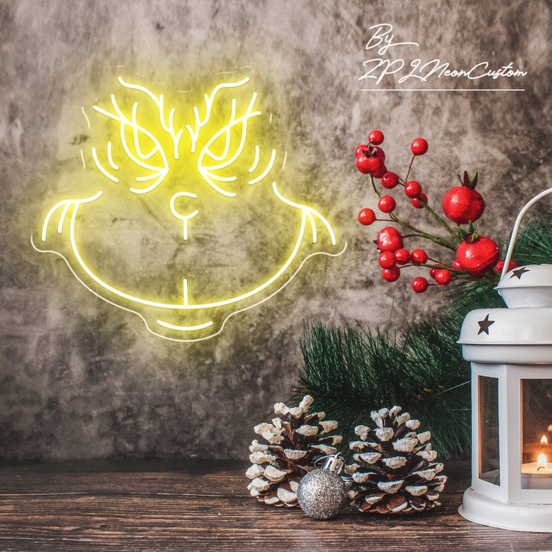 Grinch Christmas Neon Sign Custom Anime Sign Christma Eve Party Decoration Handmade Home Decor Personalized Gifts for Kids Anime Neon Art