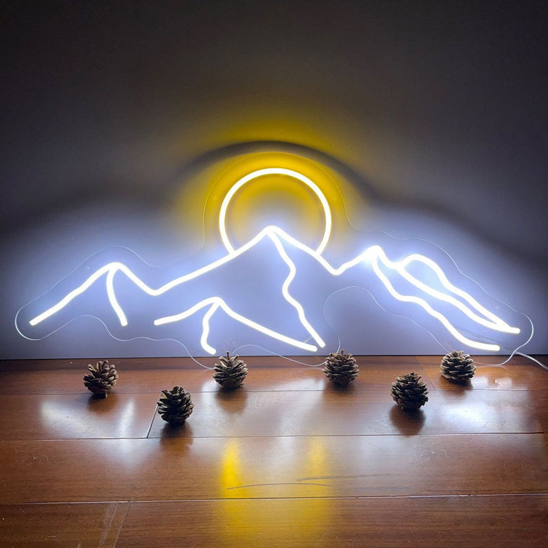 Mountain with Sunset Neon Sign