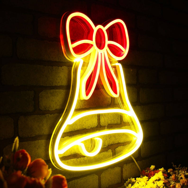 Christmas Bell with Ribbon Neon Sign
