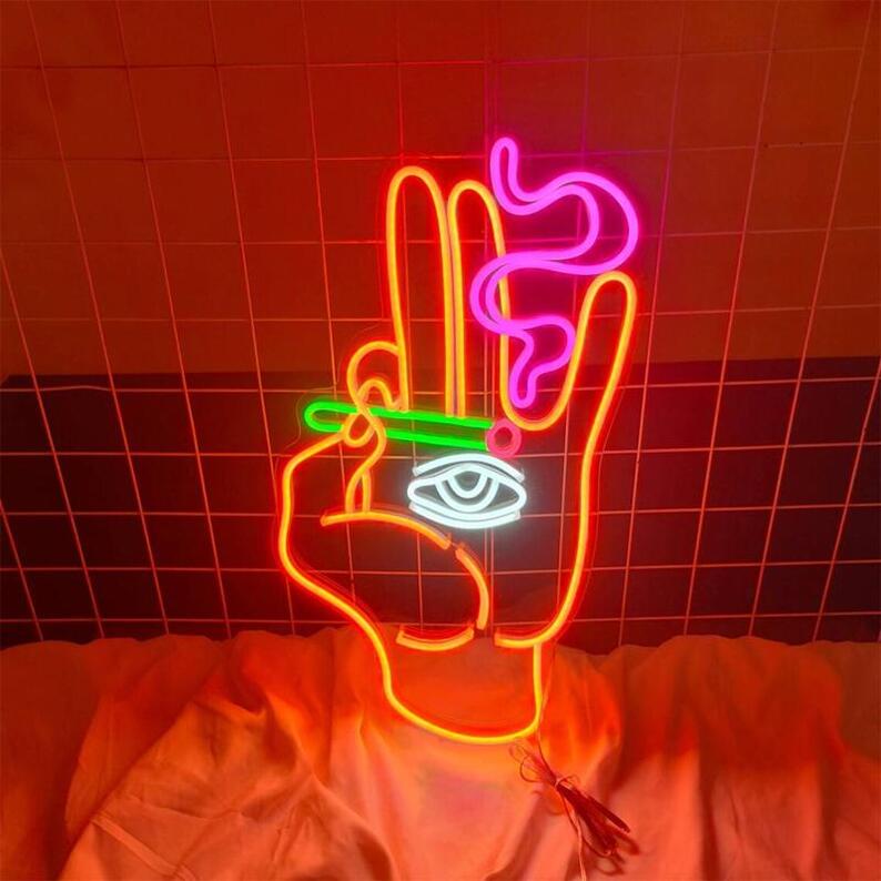 Smoking Hand with Eye Abstract Neon Sign
