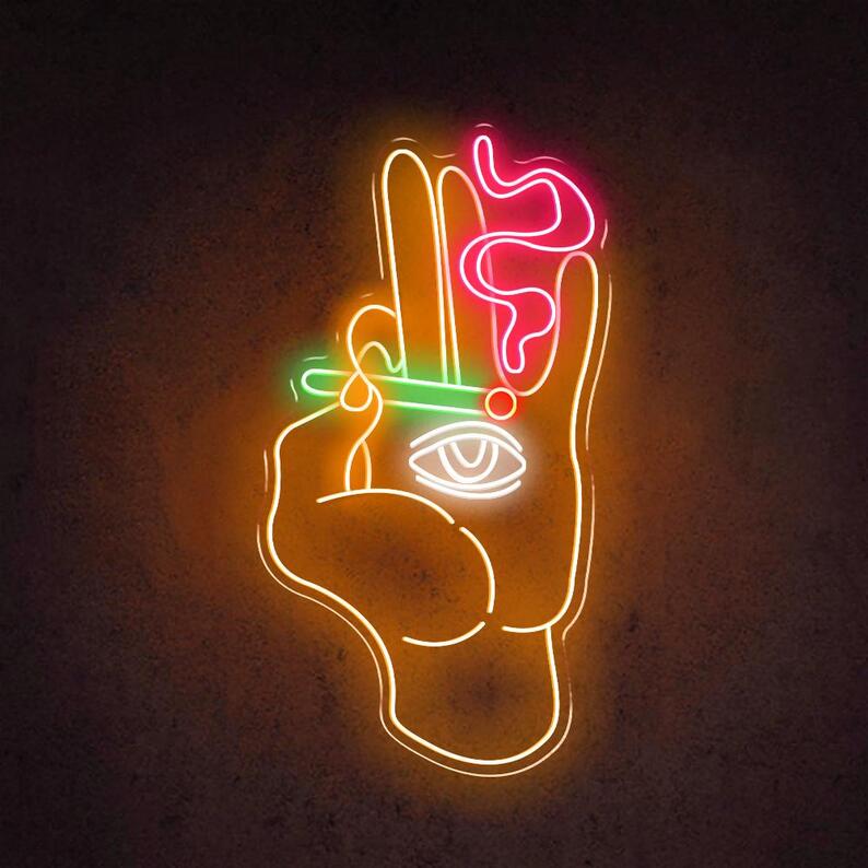 Smoking Hand with Eye Abstract Neon Sign