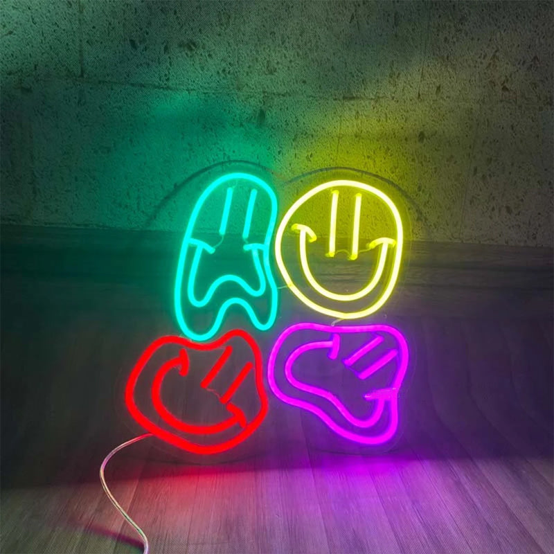 Distorted smile face neon sign