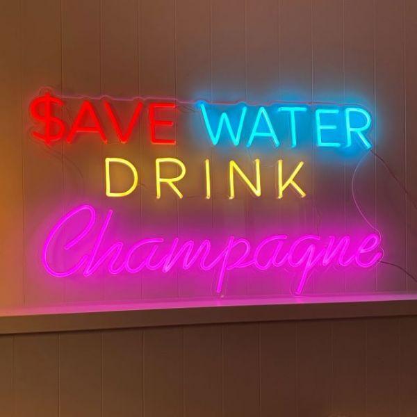 Save Water Drink Champagne Neon Bar Sign