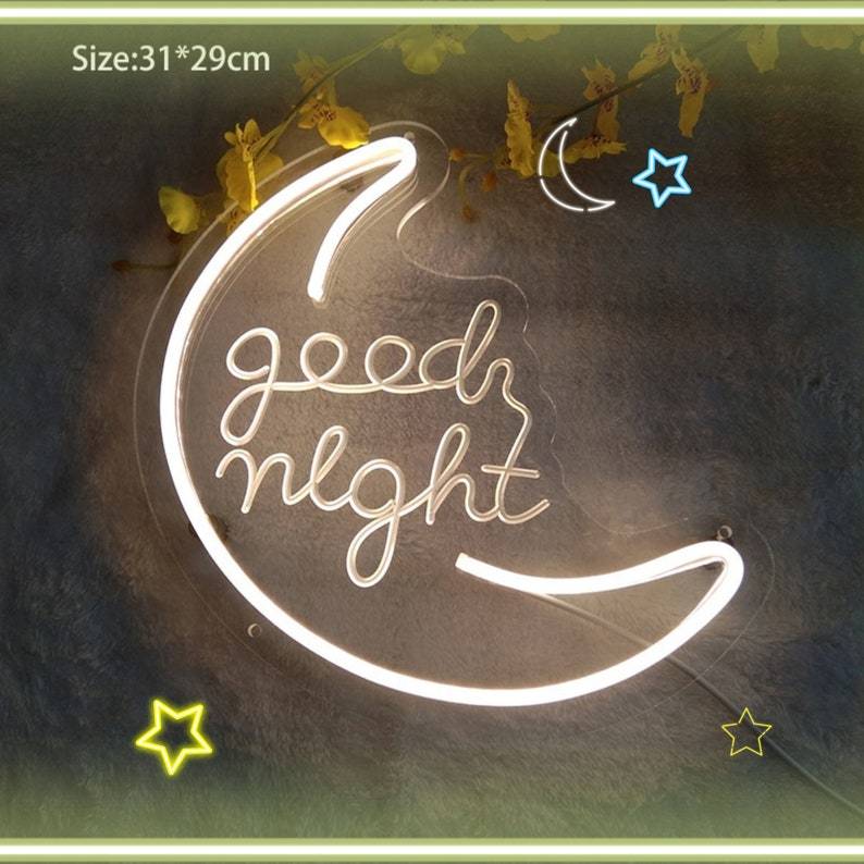 Good night moon shaped neon sign
