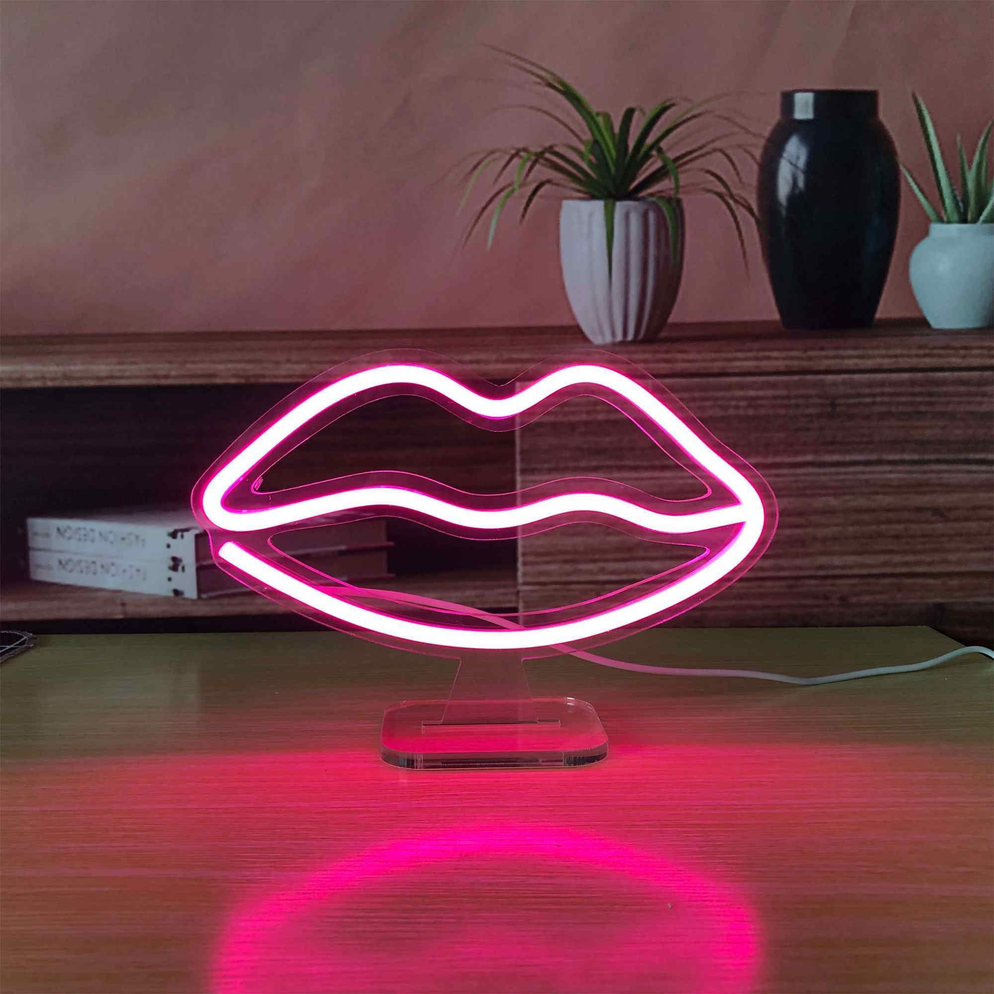 Pink Lips Small LED Neon Sign Lights